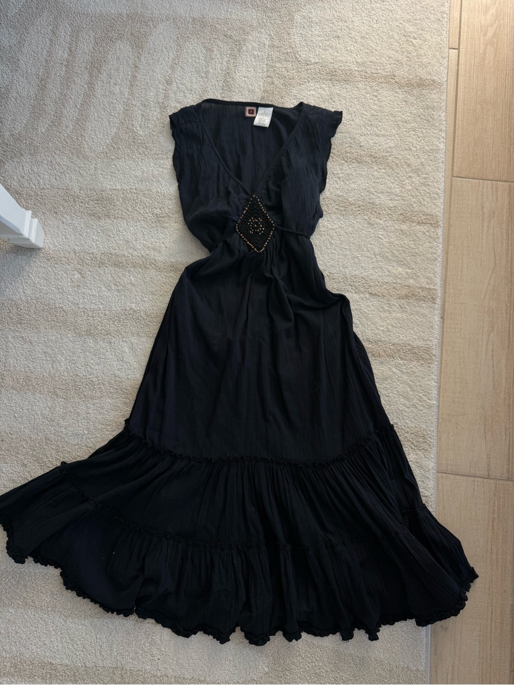 American Vintage Black Maxi Dress with Beaded Waist Detail